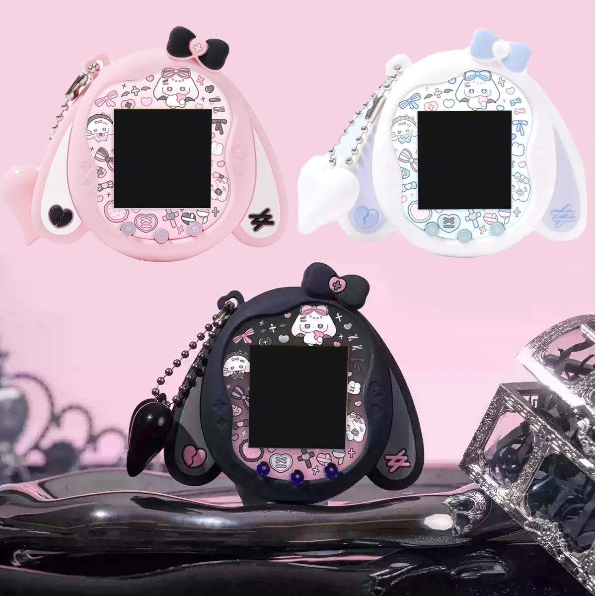 Фото Милый силиконовый чехол-накладка с ушками кролика и цепочкой для Tamagotchi Uni, защитный чехол-аксессуар №2