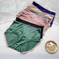 satin silky briefs women underpants sexy underwear panties lingerie seamless high waist briefs soft solid color breathable soft