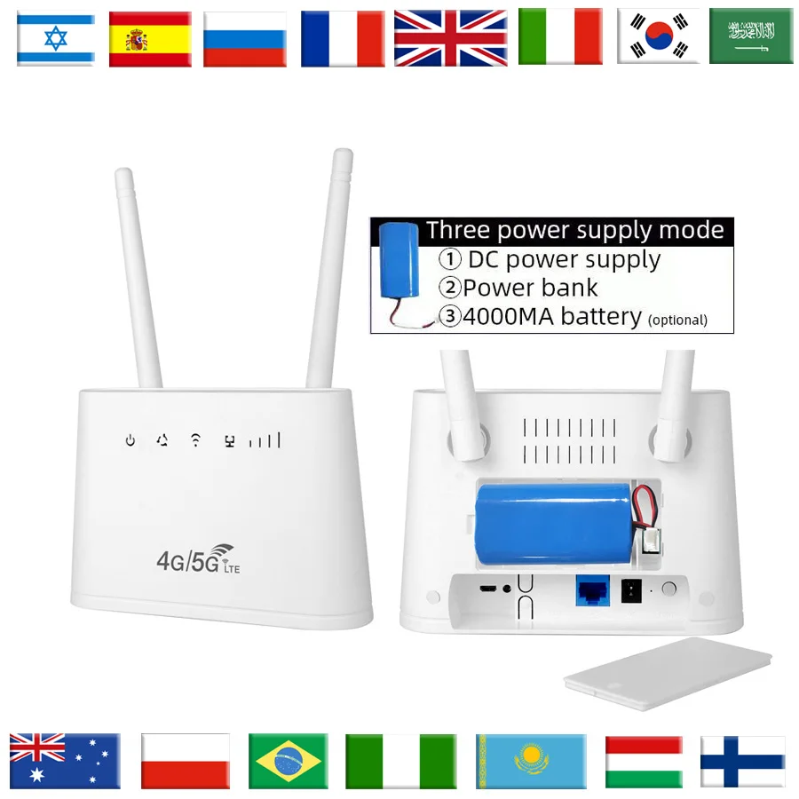4000mAh Battery 4G WiFi Router 300Mbps Wireless Router 4g SIM Card Rj45 LAN Outdoor Router LTE 2.4GHz 4G Router Mobile Hotspot