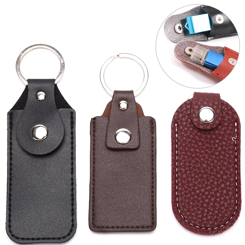 

Leather U Disk Storage Bags Protective Cover Key Holder Black Bag Cases For USB Flash Drive Pen Drive