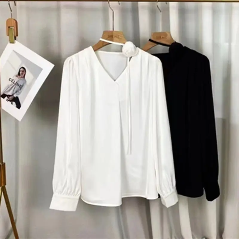 Блузка женская с V-образным вырезом модная однотонная тонкая Освежающая рубашка