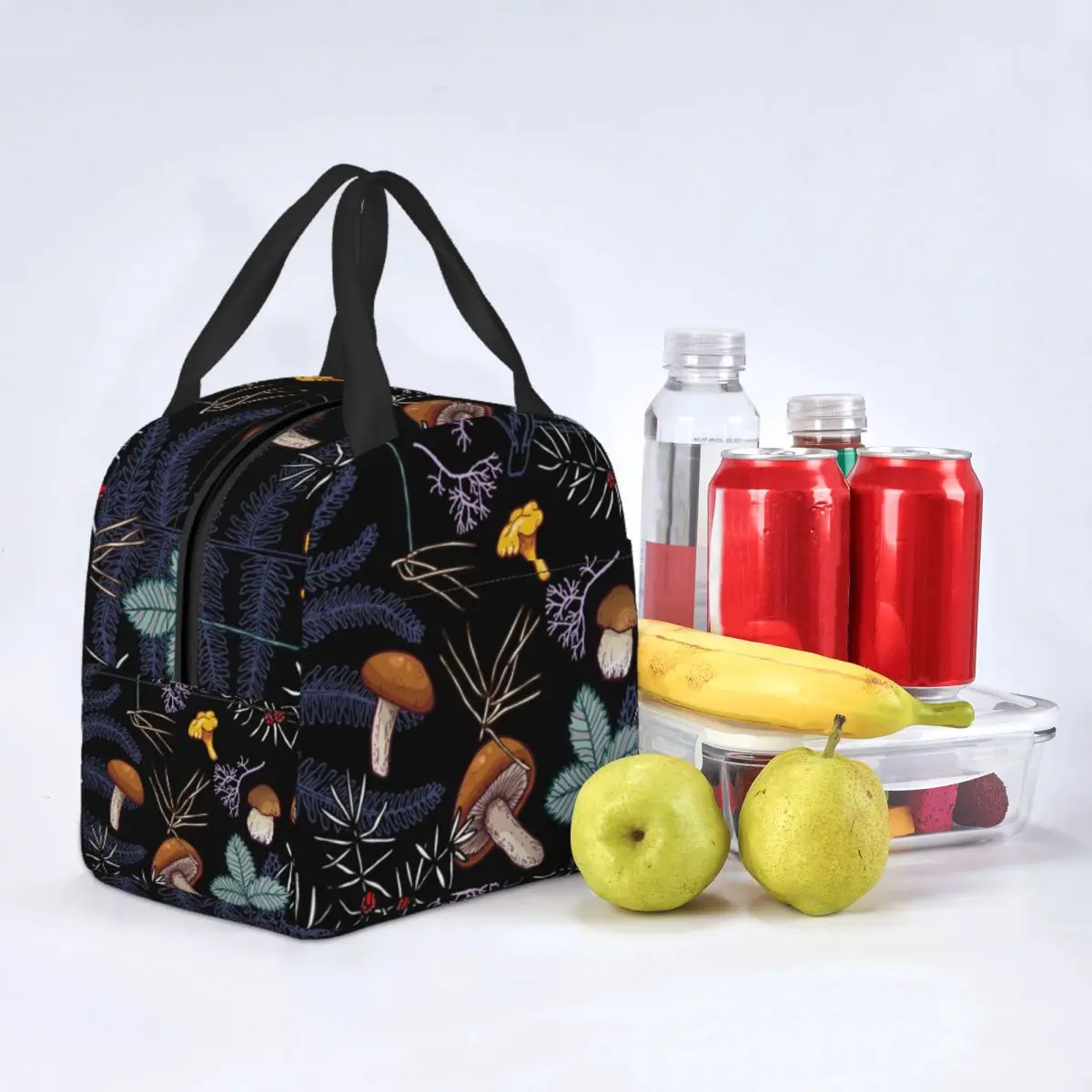 Dark Wild Forest Mushrooms Lunch Bags Portable Insulated Cooler Psychedelic Thermal Cold Food Picnic Lunch Box for Women Kids