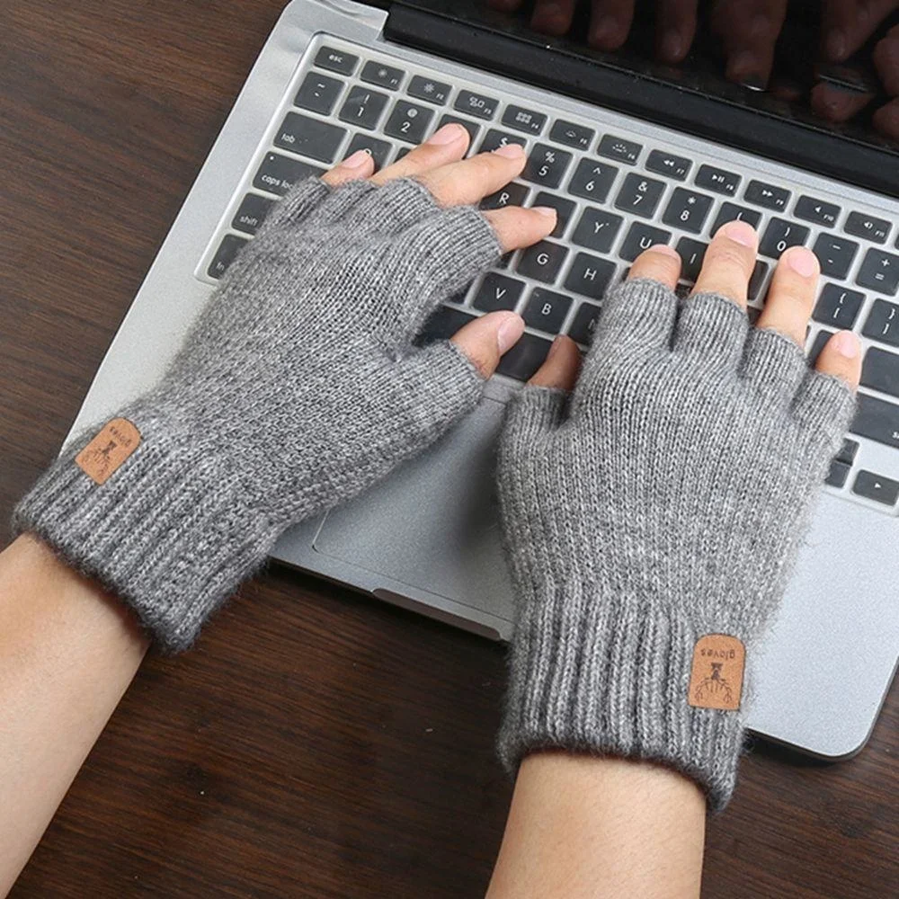 

Однотонные женские перчатки без пальцев на осень и зиму, вязаные кашемировые перчатки, мужские шерстяные варежки, перчатки без пальцев