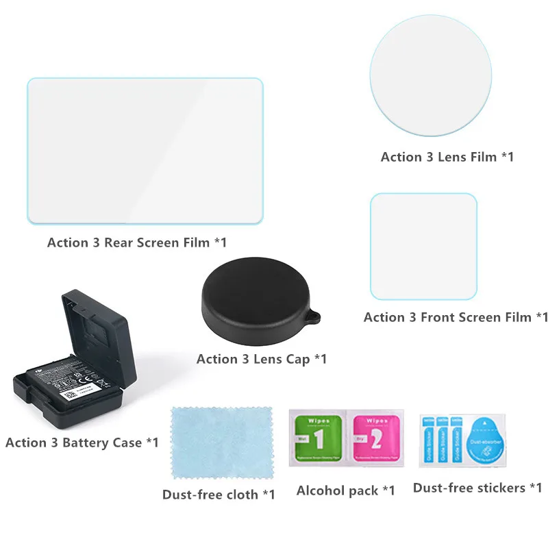 

8 в 1 HD закаленная пленка защита для экрана Защитная крышка для объектива чехол для хранения аккумулятора набор аксессуаров для камеры DJI Osmo ...