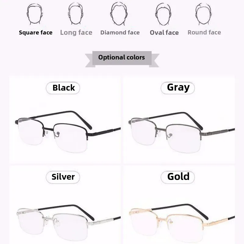 Resin Lenses Metal Frames Half-rim Glasses 100-2000 Degrees For Men And Women Includes Case Chinese Mainland Origin Motorcycle E