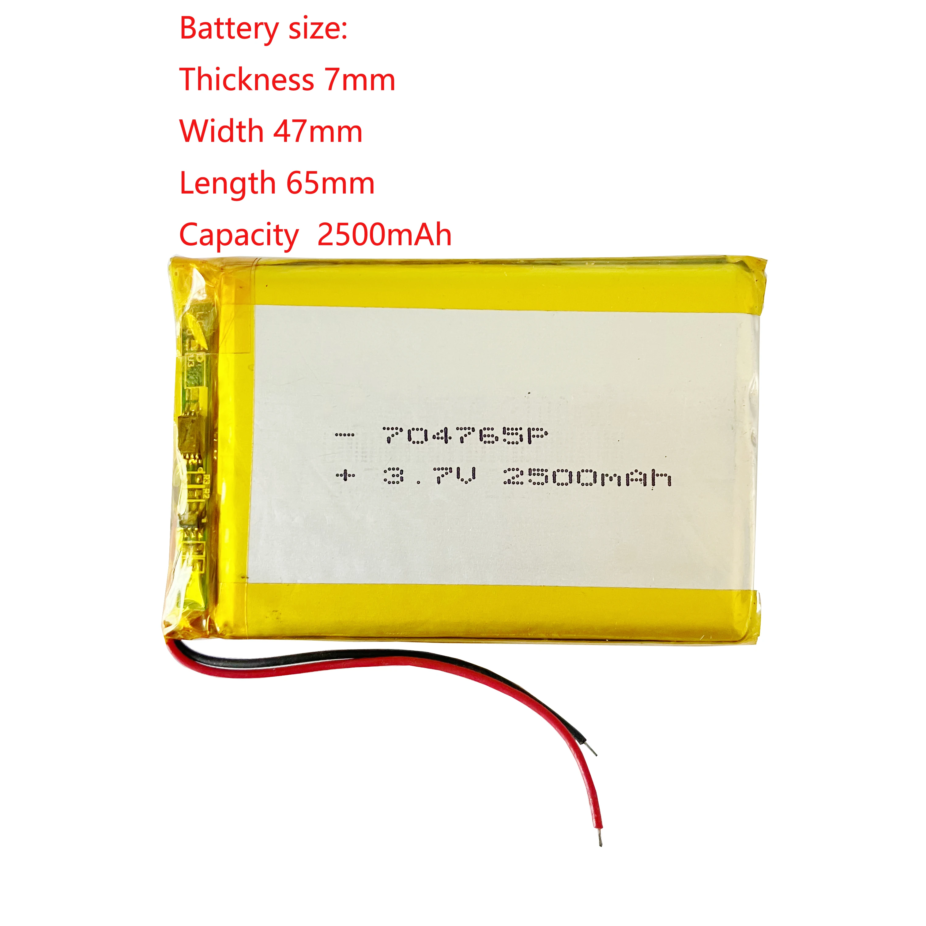 

3.7v 2500mah 704765P Lithium Polymer Battery Pack For E-Books Gps Pda Power Bank