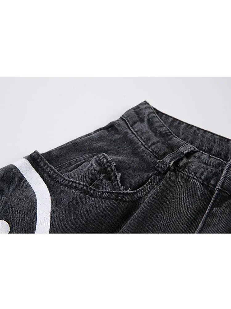 Модные женские джинсы в стиле хип-хоп с принтом корейские свободные повседневные