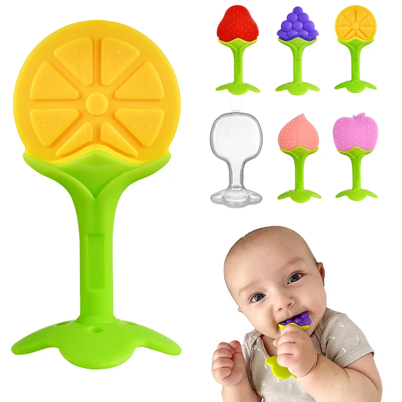 

Fruit Shape Baby Teether Chewing Toys Safe BPA Free Silicone Teething Chew Dental Care Strengthening Tooth Training for Babies