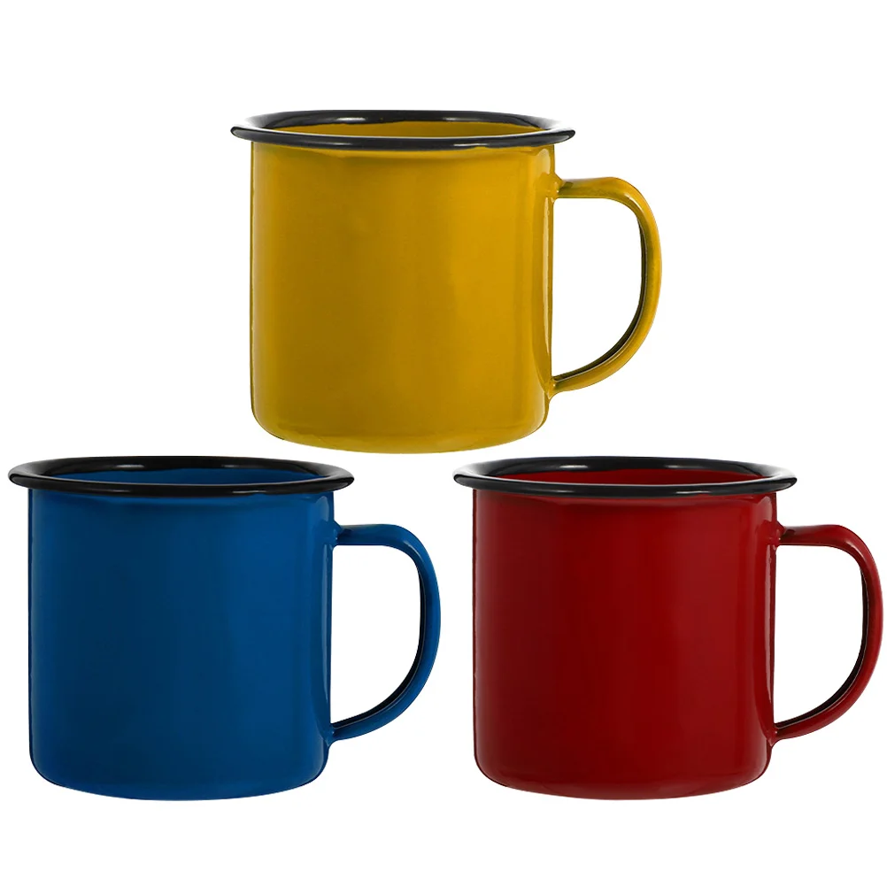 

3Pcs Coffee Home Simple Style Enamel-made Storage Coffee Mugs Drinking Cup Enamel Mugs for Home Camping Office