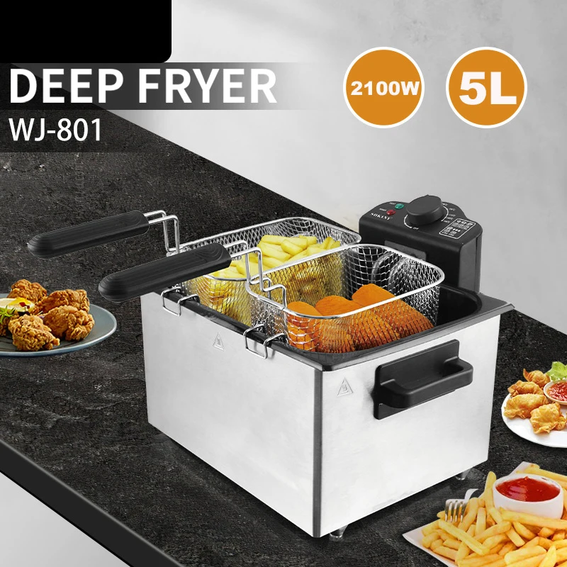 5L Fryer Household Electric Fryer Fried Skewers/Fish/French Fries 2100W Electric Fryer Dual Probes