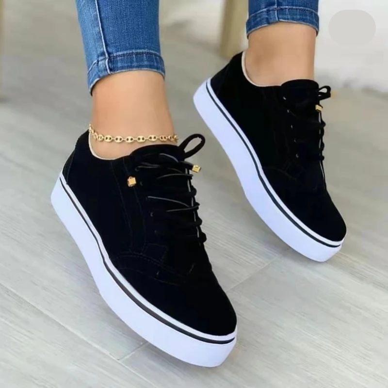 

2023 New Women's Low-top Vulcanized Shoes Round Toe Casual Shoes Flat Shoes Lace-up Walking Shoes Women Versatile Comfortable