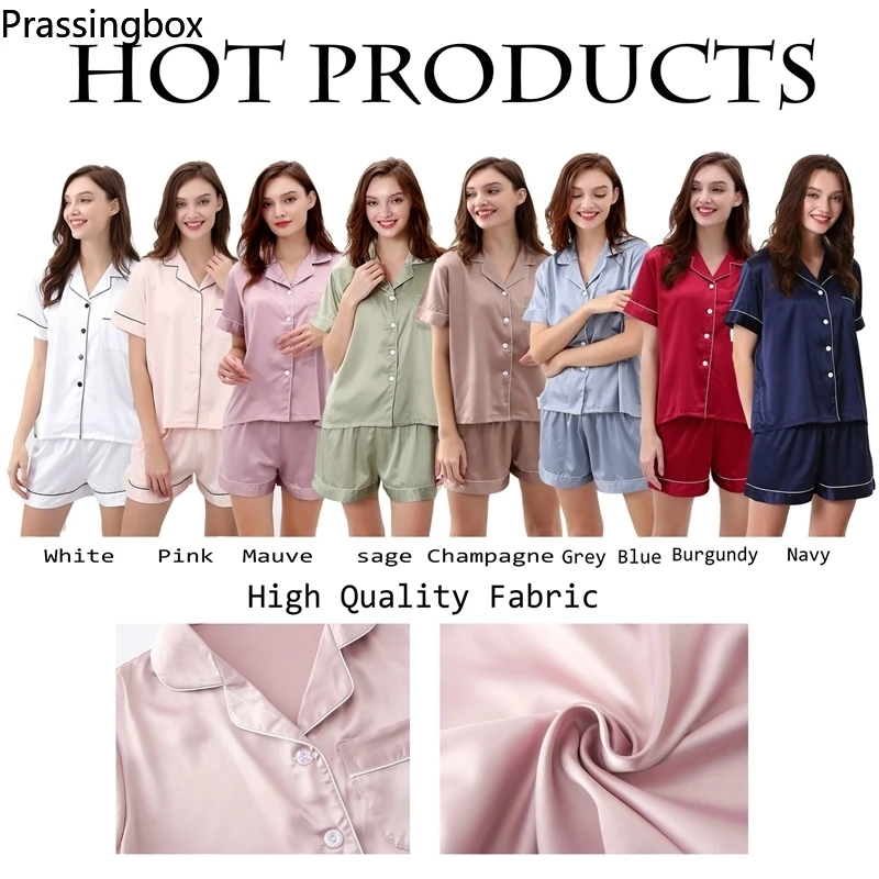 Satin Silk Pajamas for Women Short Sleeve Light Blue Custom Pajamas Homewear Pjs Women Solid V-Neck Pijamas