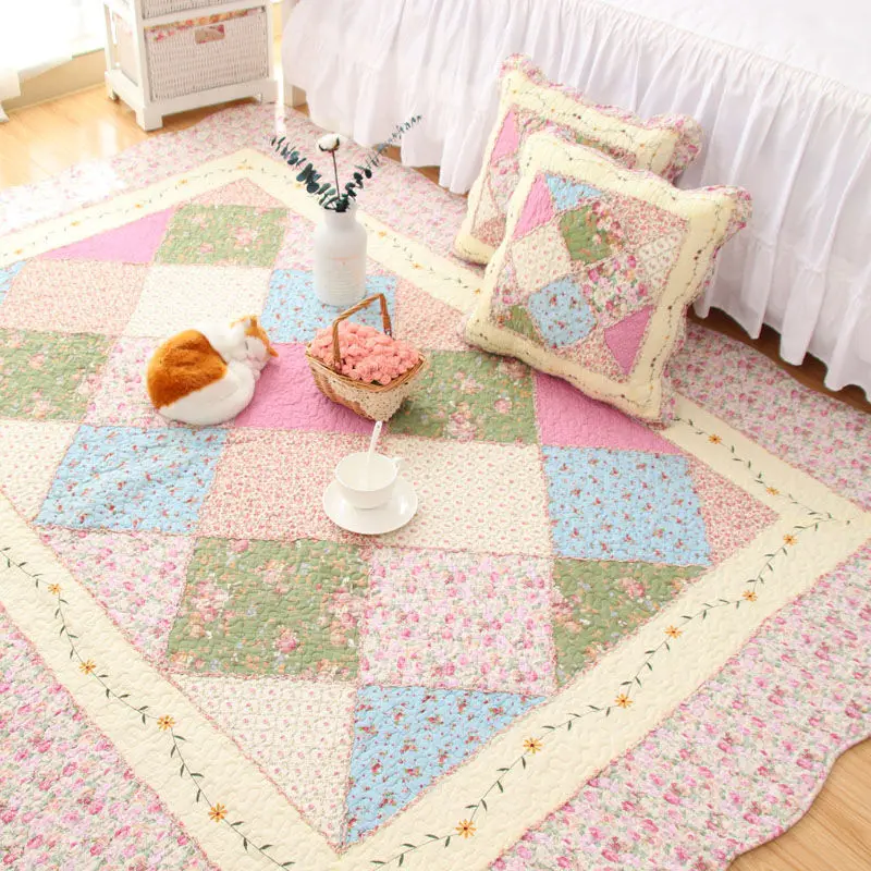 

Small Fresh Style Home Pure Cotton Floor Mats Large Size Baby Crawling Game Pads Living Room Bedroom Decoration Anti-slip Carpet