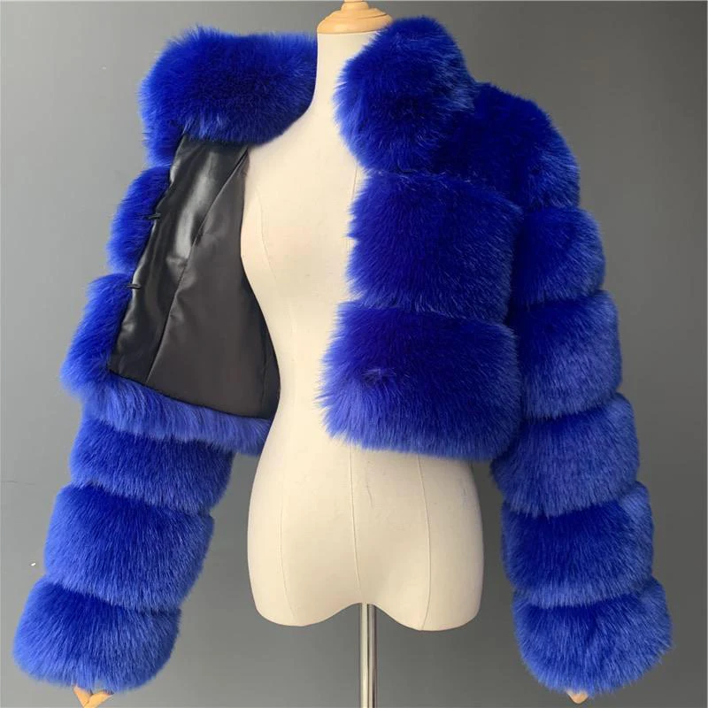 HJQJLJLS 2022 NEW Women Stand Collar Crop Faux Fur Coat Female Winter Thick Warm Fluffy Long Sleeve Short Furry Jacket LJLS130