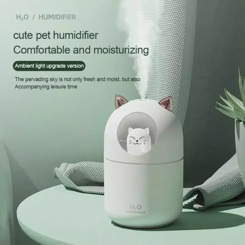 Ultrasonic Air Humidifier 300ml Adorable Pet Home Bedroom Cool Mist Aroma Air Oil Diffuser Nano Spray Romantic Colors LED Lamp