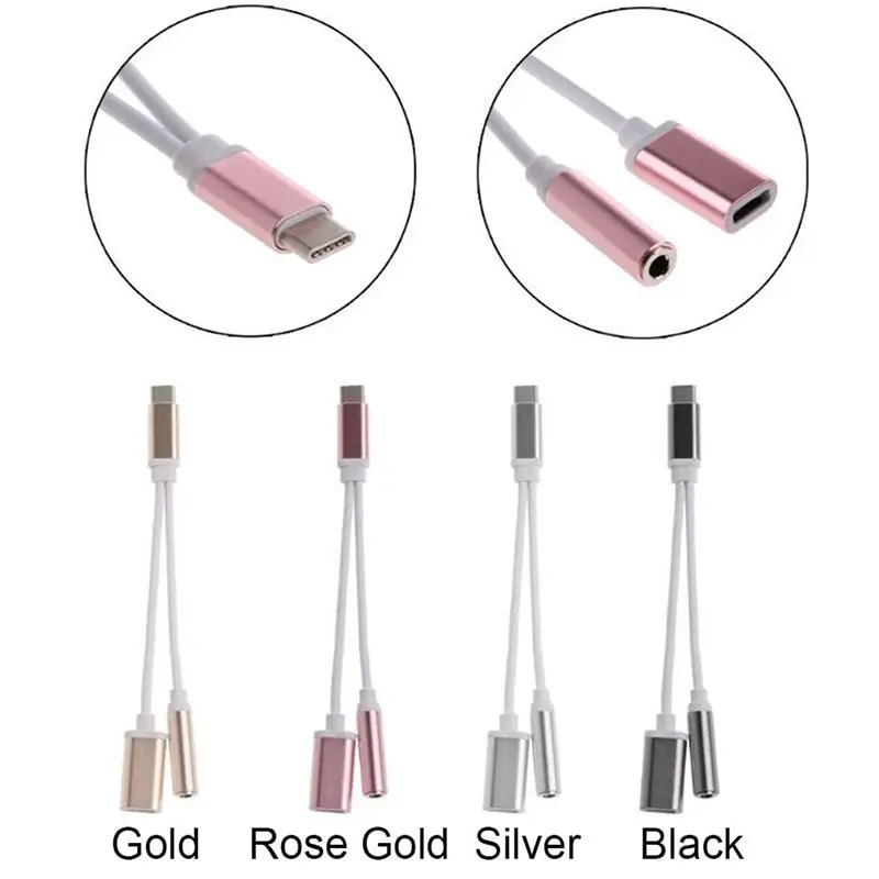 

2 In 1 Splitter Adaptateur Type C To 3.5mm Aux Audio Cable Charging Cable Adapter Headphone Jack USB Type-C Adapter Cable