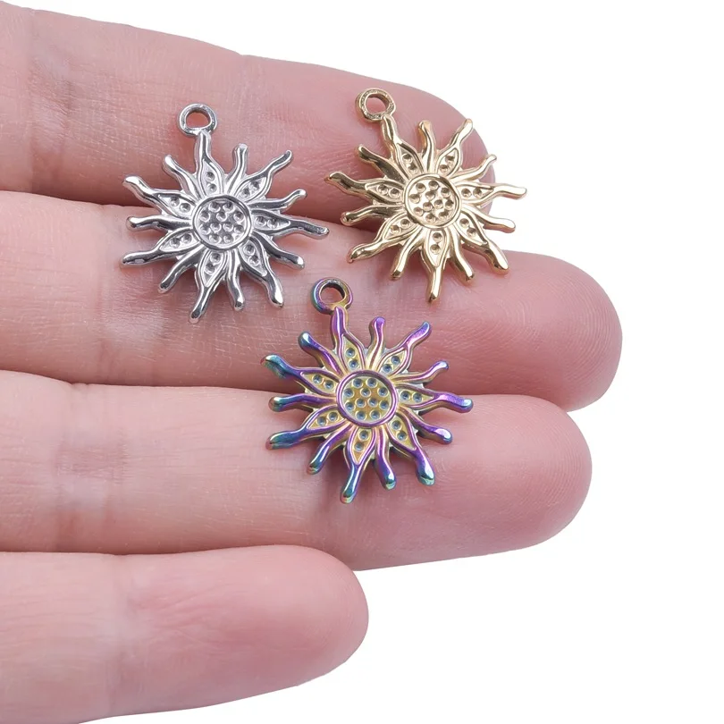 Купи WZNB 5Pcs/lot Stainless Steel Sun Flowers Charms for Jewelry Making Earring Pendant Necklace Accessories Supplies Diy Material за 190 рублей в магазине AliExpress