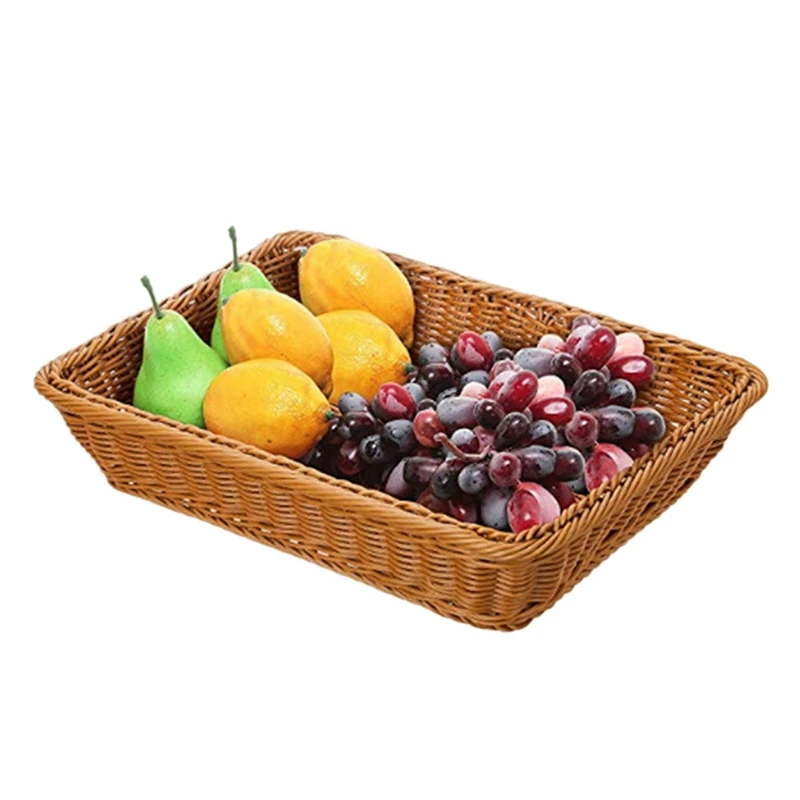 

4X Wicker Storage Basket, Bread Basket Bread Shop Supermarket Display Basket Woven Tabletop Food Fruit Brown