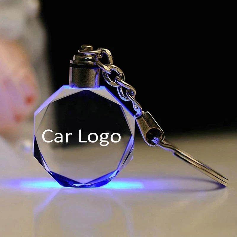 

Customized Car Logo Crystal Key Chains Gift King Decoration Laser Engraved Patterns With Colorful Light