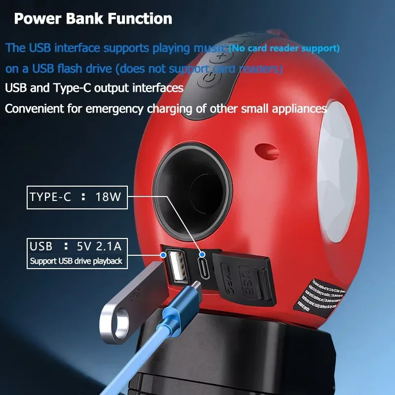 Беспроводной Bluetooth-динамик RGB для батареи Makita/Dewalt/Milwaukee/Bosch/Ryobi 18 В 360 ° Стереозвук