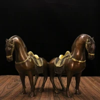 9 chinese folk collection old brass gilt patina don horse zodiac horse a pair gather fortune ornament town house exorcism