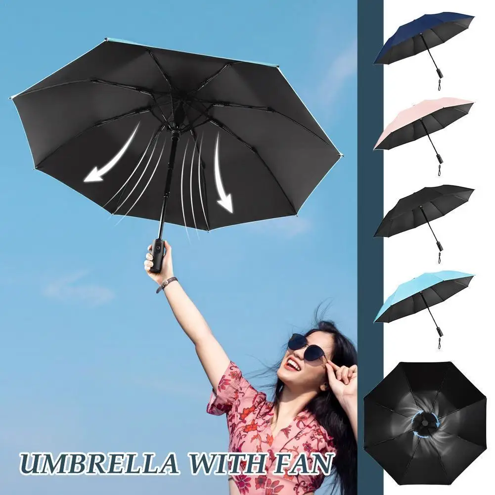 

Folding Fan Umbrella USB Charging Black Adhesive Sun Umbrella Protection Rainy UV-proof Sunny And Umbrella Manual Clear E7I6