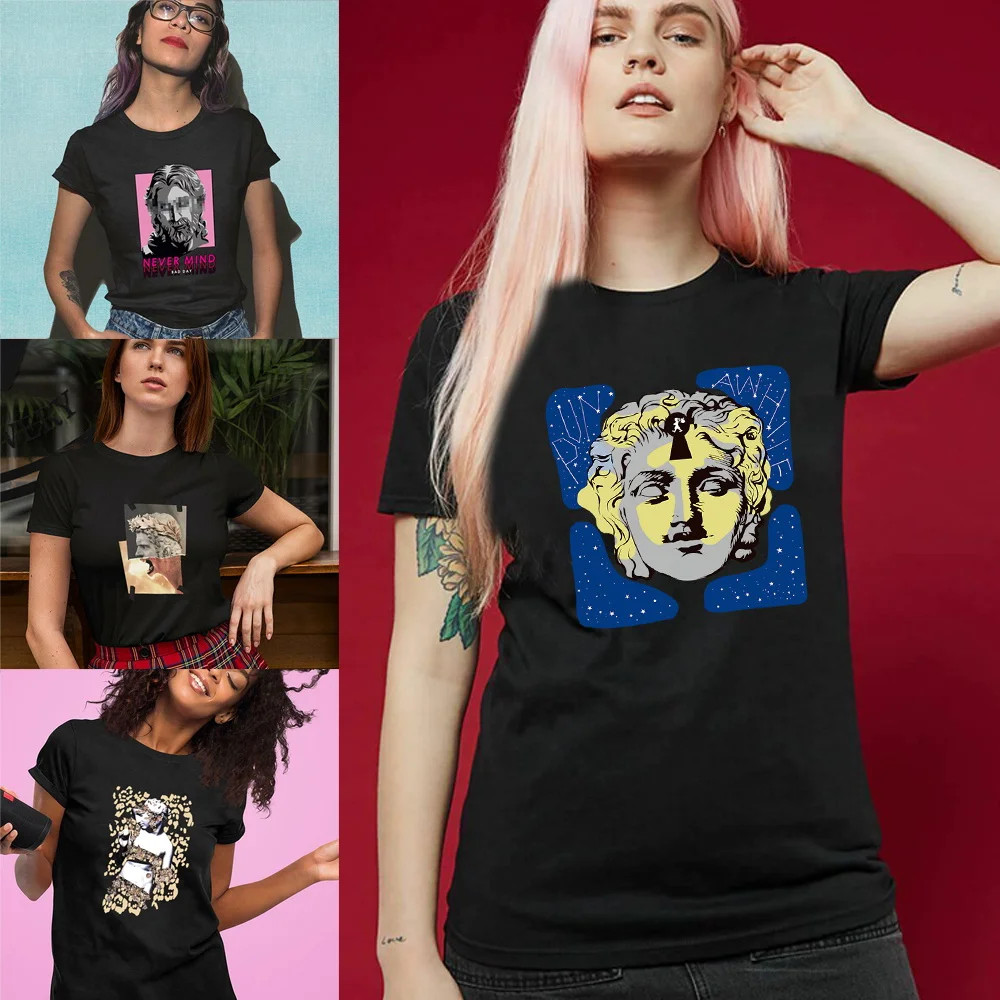 

Women Sculpture Printed Short Sleeve T-shirt Streetwear Fashion Clothes Tees Female Graphic O-neck Casual All-match Commuter Top