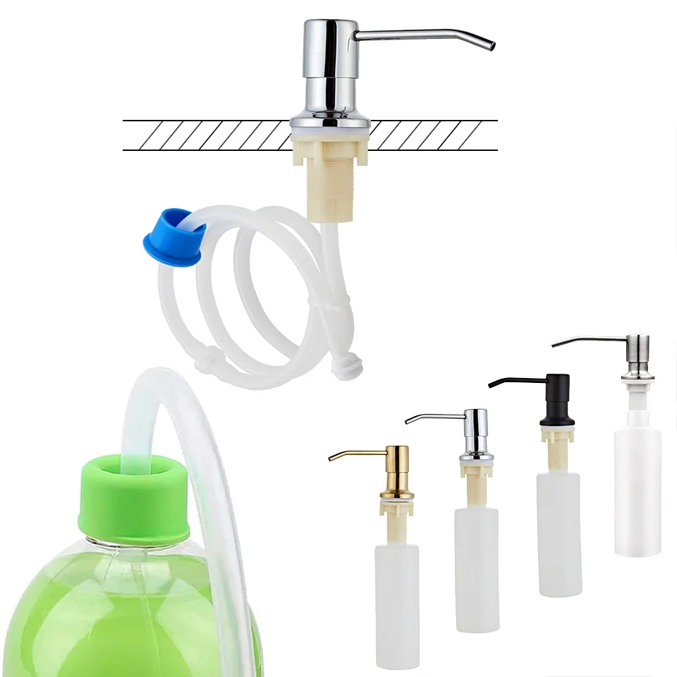 

Kitchen Soap Dispenser Extension Tube Kit 300ML Detergent Liquid Soap Bottle Stainless Steel Pump Head Bathroom Sink Accessories