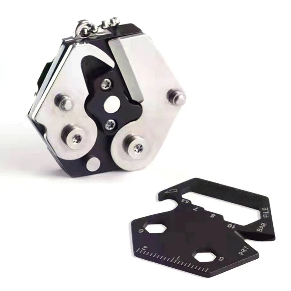 8 in 1 Folding Coin Keychain Durable Stainless Steel Mini Gear Pocket Knifes Openers Keychain for Camping Hunting Pocket Tools