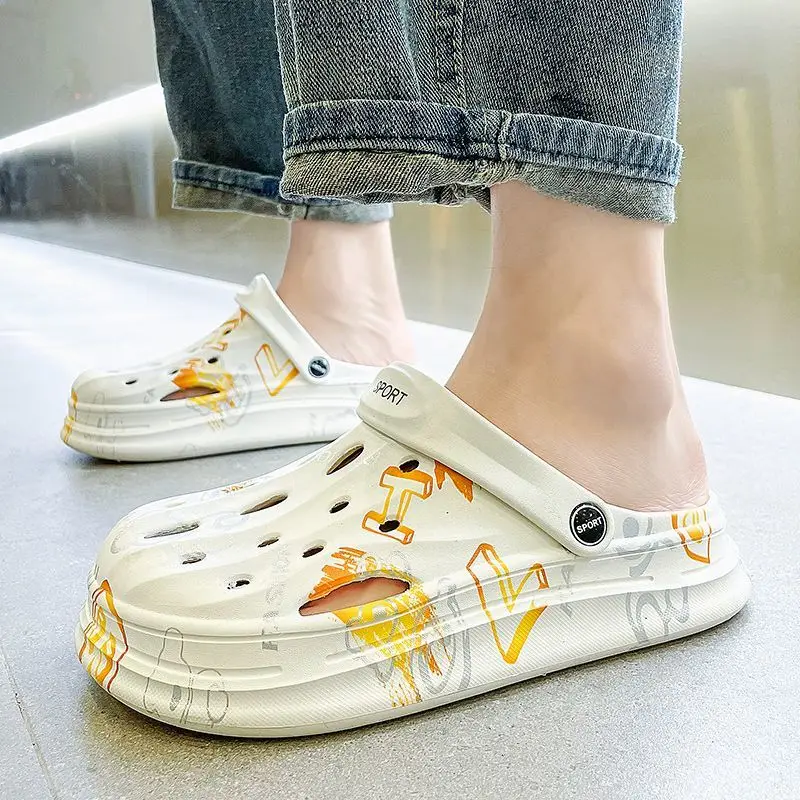 

36-45 Mens Mules & Clogs Summer Sandals Eva Slip-on Prints Thick-soled Casual Couple Beach Slippers Male Garden Shoes Hy28