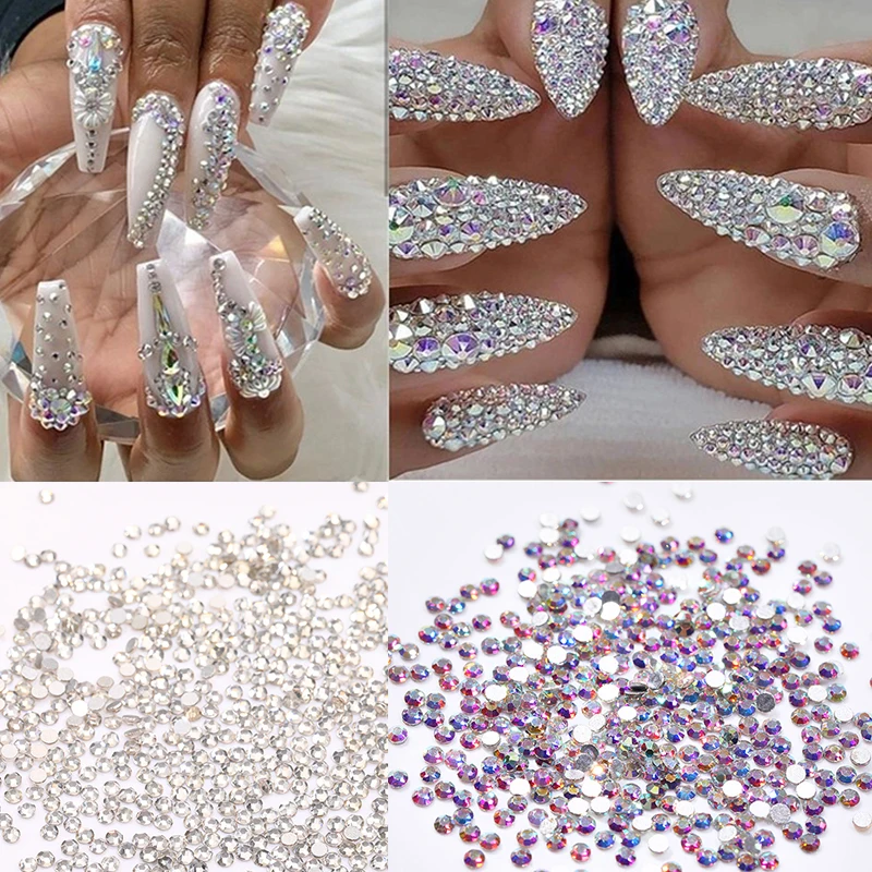 

Clear Crystals AB Gold Sliver Mix Sizes Glass 3D Nail Art Rhinestones Beads Manicures For Nails Art Decorations Flat Back Gems