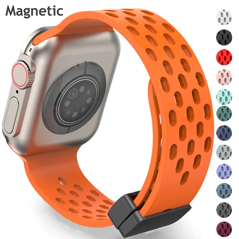 

Магнитный ремешок для Apple watch ultra band 49 мм 44 мм 45 мм 40 мм 41 мм 42 мм 38 мм 45 мм, силиконовый браслет для iWatch Series 7 8 se 6 5 3