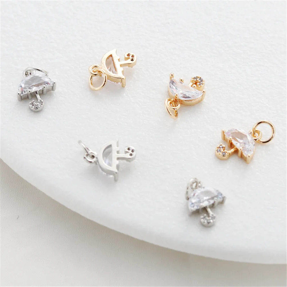 

14k gold wrapped zircon umbrella-shaped small pendant 9 * 11mm link pendant bracelet necklace accessories manual diy jewelry