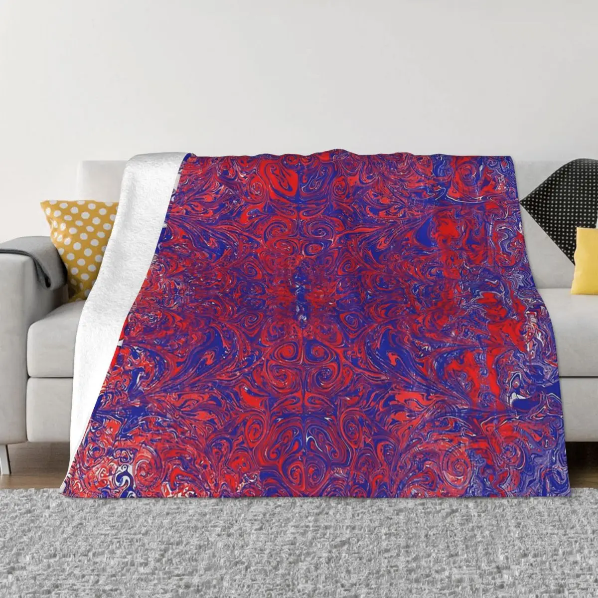 

Marbling Marbled Marble Pattern Blanket Flannel Balinese Goddess Abstract Red Blue White Palette Cozy Soft FLeece Bedspread
