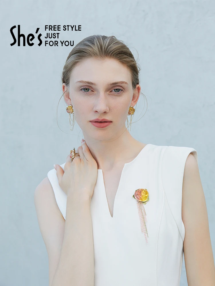 Huishes Qianzi X Guo Bingxin Artist Joint Романтические серьги с цветком розы Высококачественные