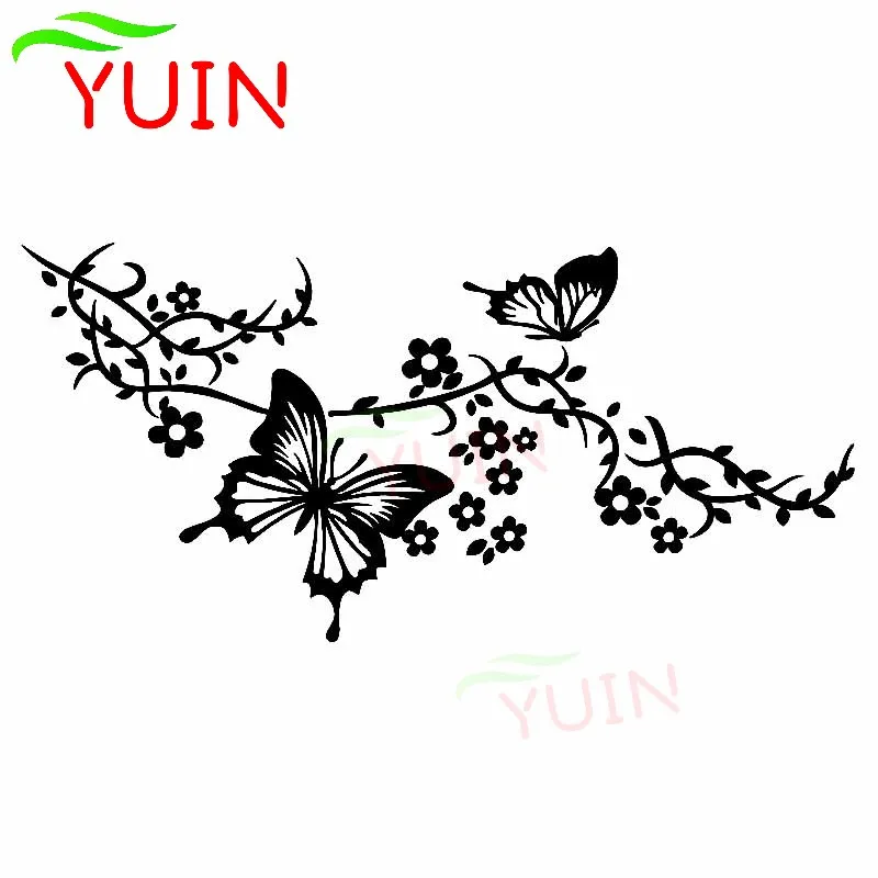 

YUIN Art Flower Butterfly Car Sticker Fashion Car Window Decoration PVC Waterproof Sunscreen Decal Black/White/Red/Laser/Silver