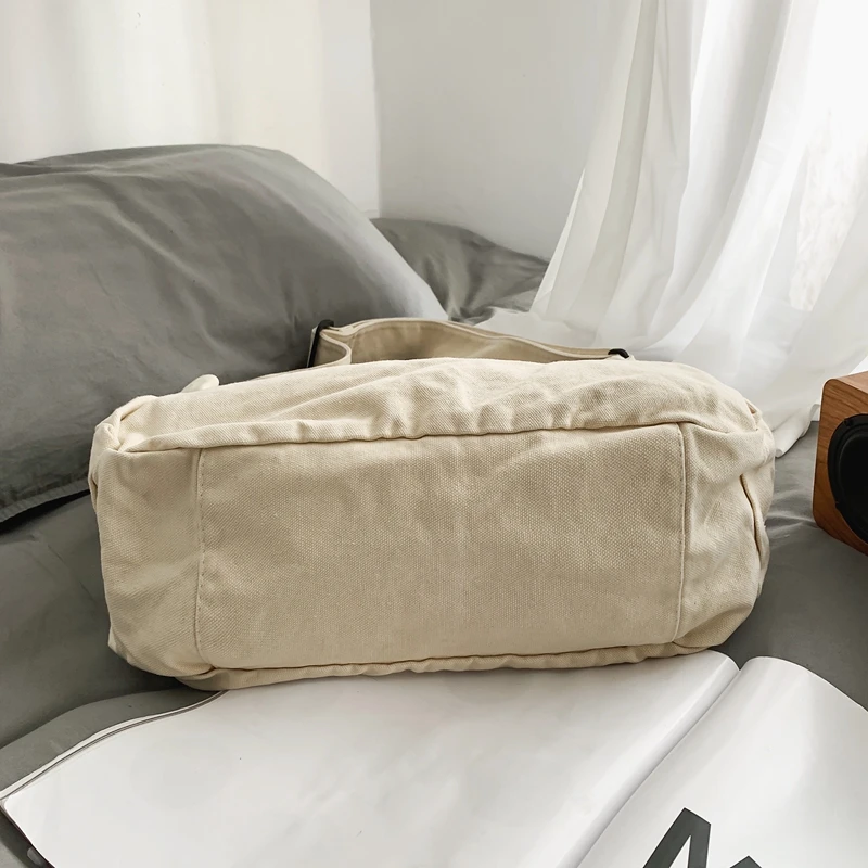 Large Capacity Tooling Canvas Shoulder Bags For Women 100% Cotton Fabric Packages Unisex Solid Color Handbags Japan Casual Bags