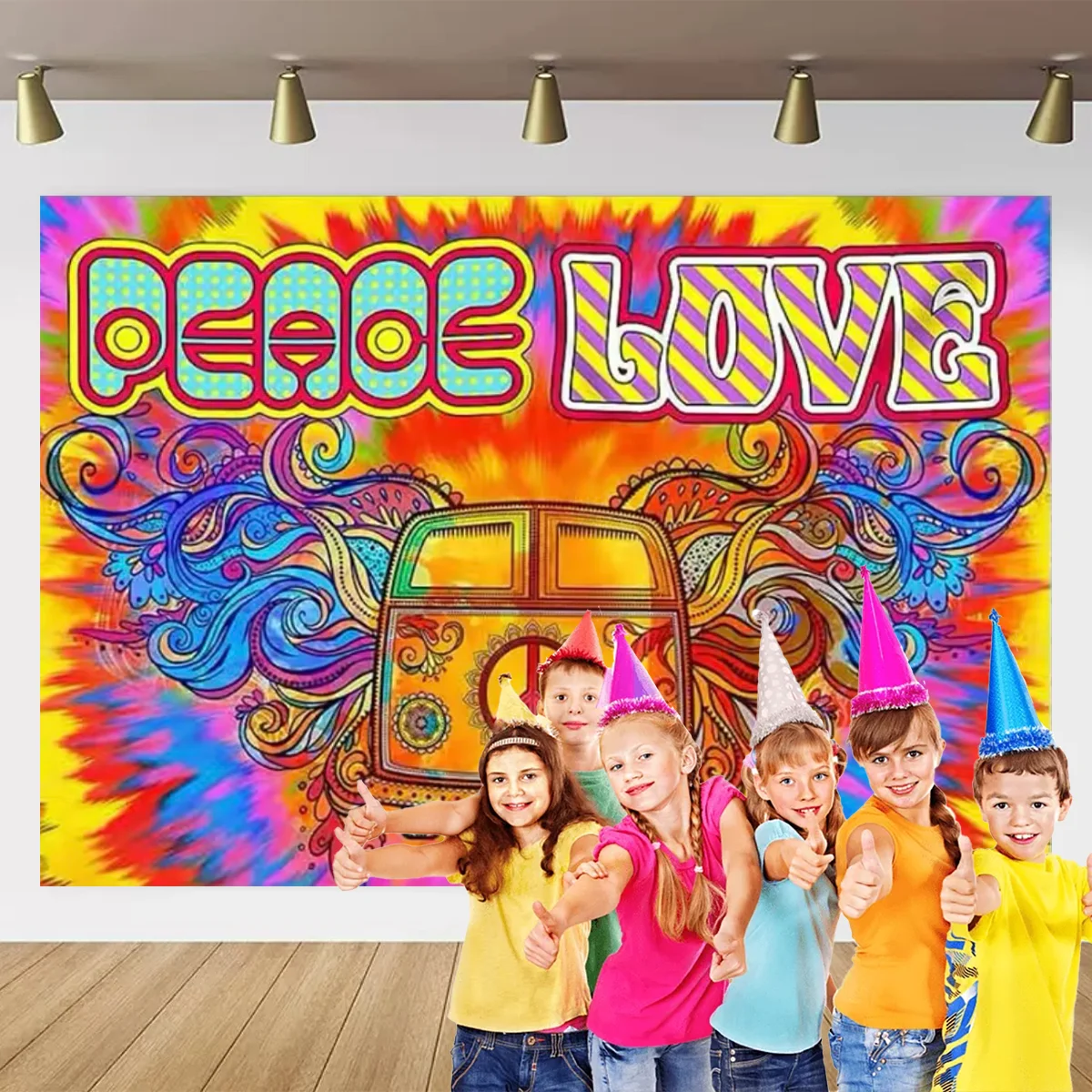 Цветной тематический фон Umi в стиле хиппи с рисунком галстука и автобуса товары