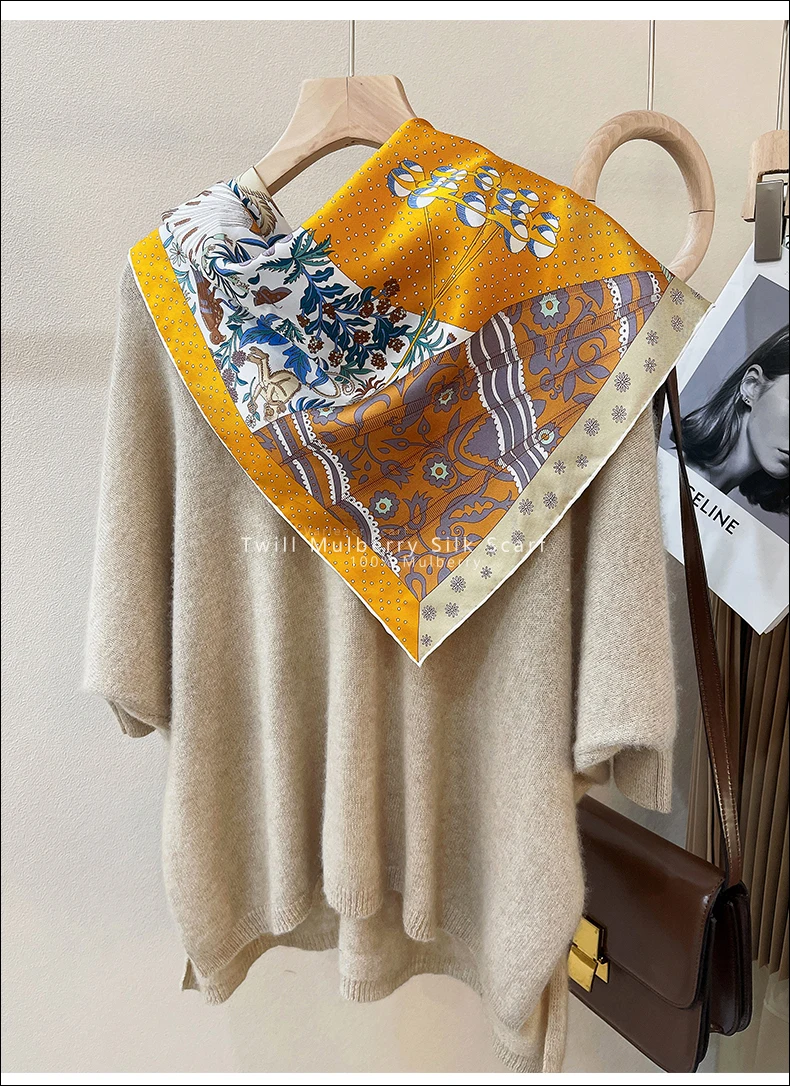 Шелковый шарф с закатанными краями 90*90 см квадратные шарфы из Твила тутового