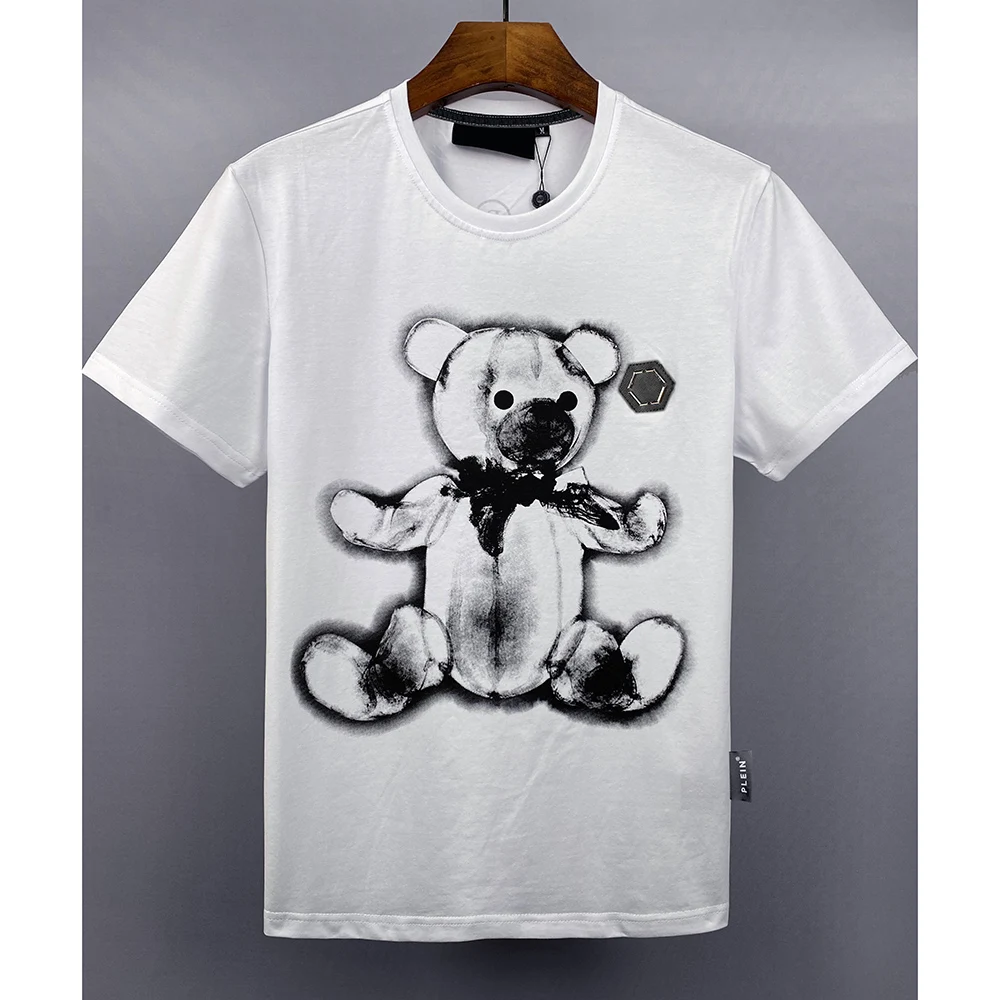 

2022 new short sleeve t-shirt men's cotton bear print top fashion trend summer casual men's and women's lovers' wear O-Neck Tees