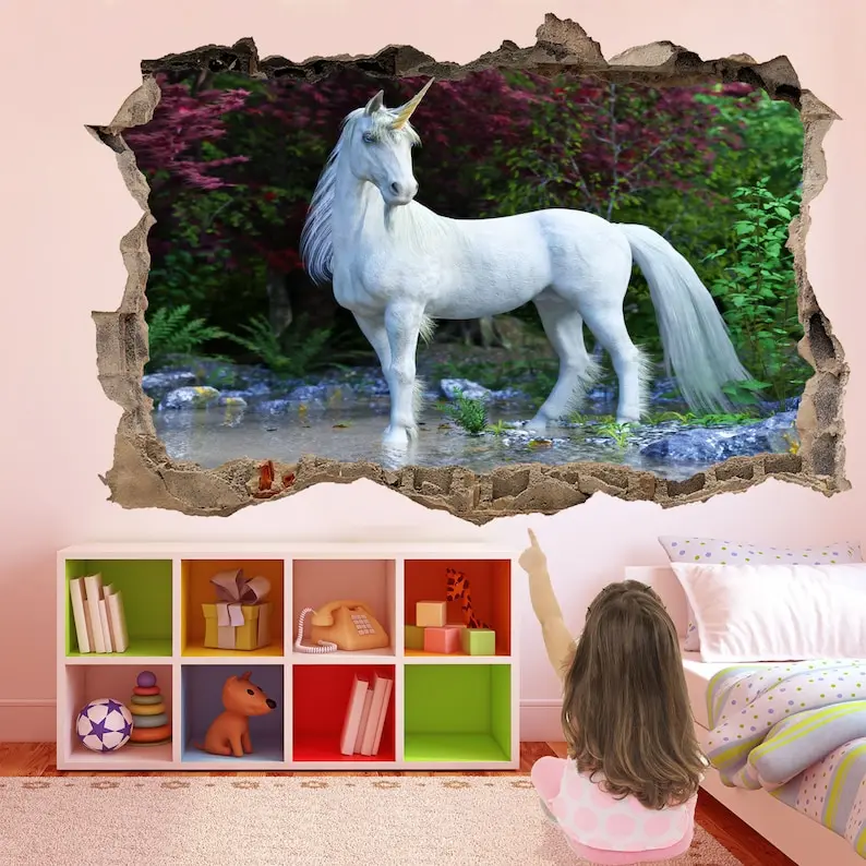

Unicorn Enchanted Forest Wall Decal Sticker Mural Poster Print Art Kids Girls Bedroom Decor GV23