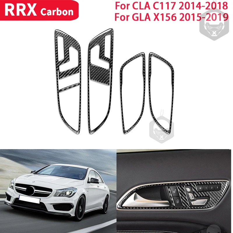 

RRX Real Carbon Fiber Interiors Car Inner Door Handle Frame Cover Trim Sticker for Mercedes Benz CLA C117 GLA X156 2014-2019