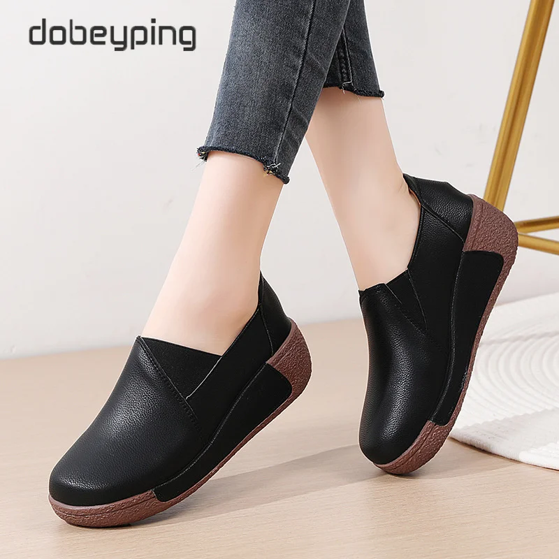 Spring Autumn Soft Women's Shoe Flat Platform Ladies Loafers Leather Wedge Female Sneakers Moccasins Slip On Casual Shoes Women