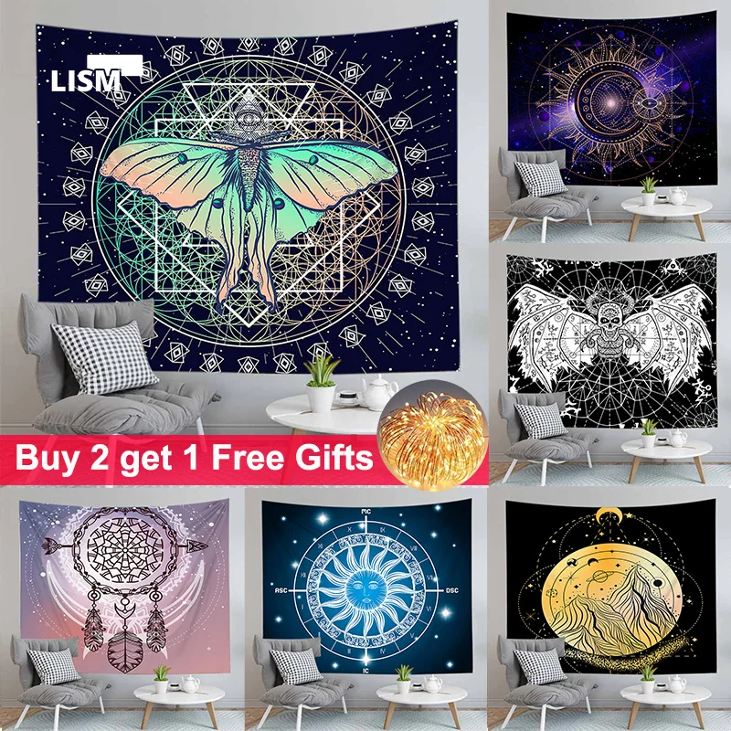 

India Mandala Tapestry Wall Hanging Psychedelic Hippie Night Moon Tapestries Witchcraft Astrology Covering Home Room Decorat