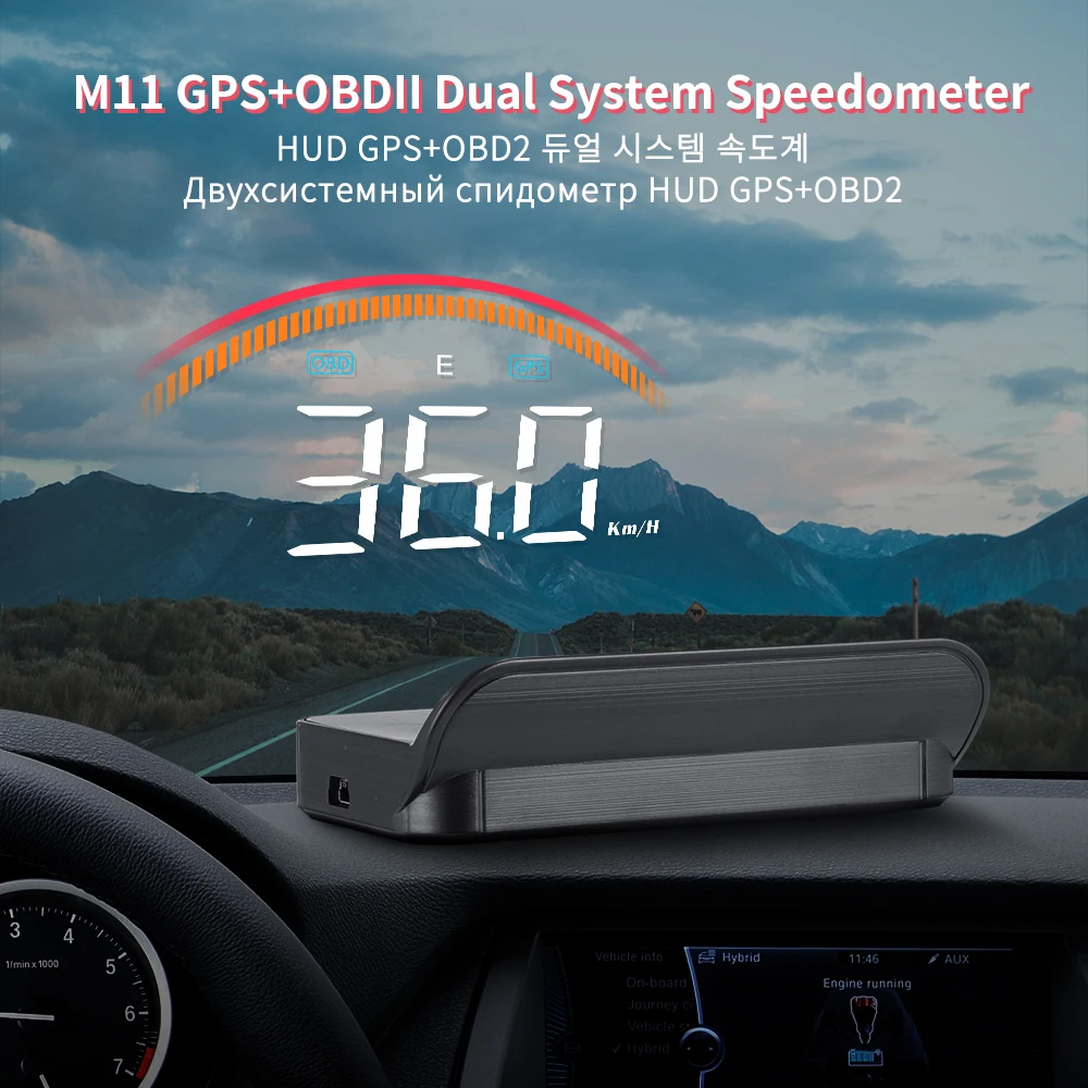 

M11 HUD двойная система OBD2 GPS головной дисплей цифровой спидометр с индикатором температуры воды об/мин превышение скорости низкое напряжение ...