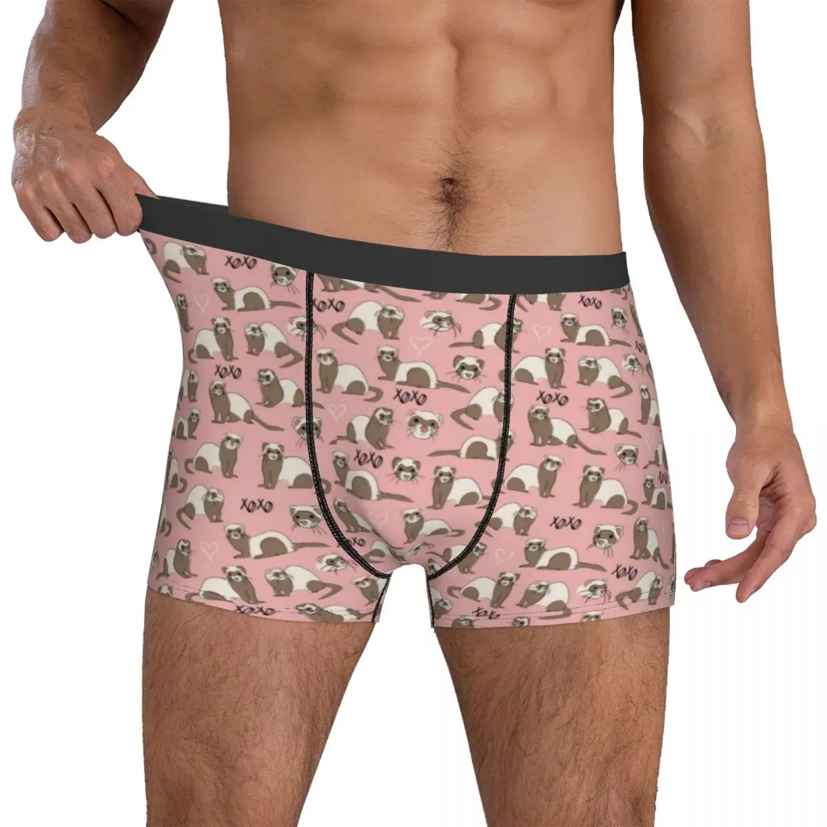 

Love Ferret Pink Underwear Cute Animal Print Pouch Trenky Boxer Shorts Customs Shorts Briefs Plain Males Underpants Large Size