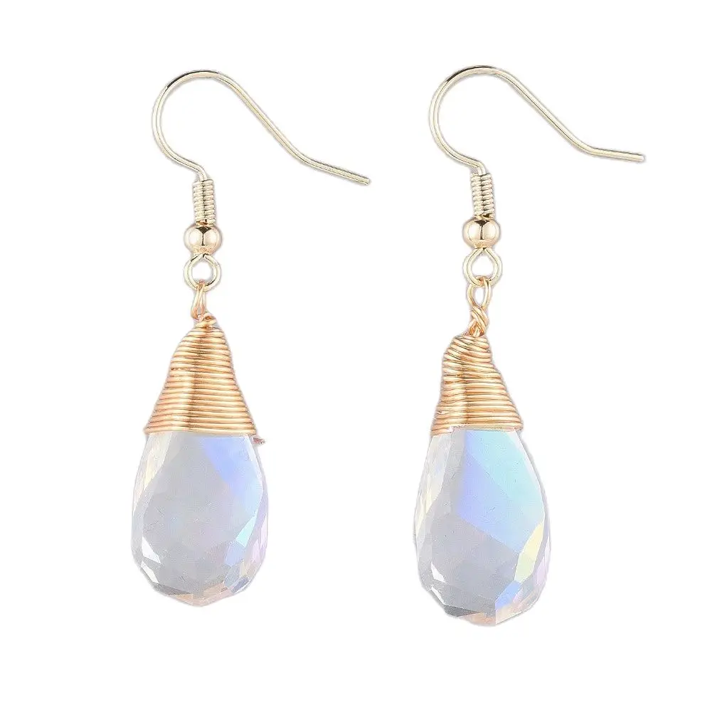 

Kissitty Golden Teardrop Shape Half Electroplated Glass Dangle Earrings For Women Brass Hook Earrings Jewelry Finding Gift