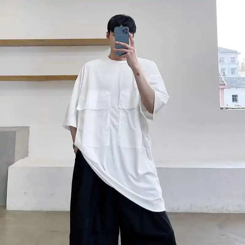 Мужские футболки летняя мода 2025 года дизайн с большими карманами модная одежда