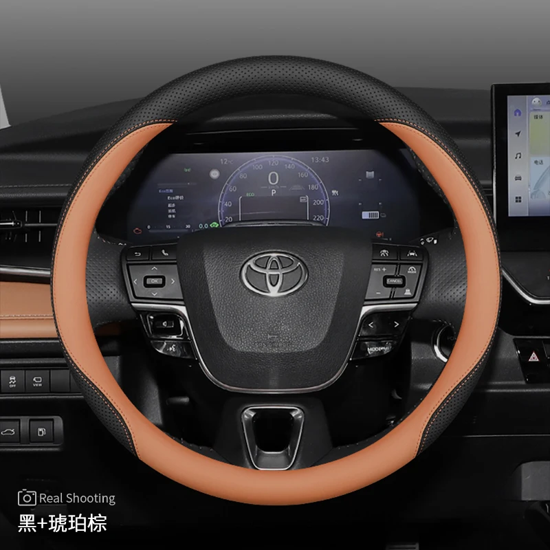 Фото Кожаный чехол на руль автомобиля для Toyota Grand Highlander Yaris Cross Crown Camry Rav4 Corolla CHR 2023 2024 2025 аксессуары №5