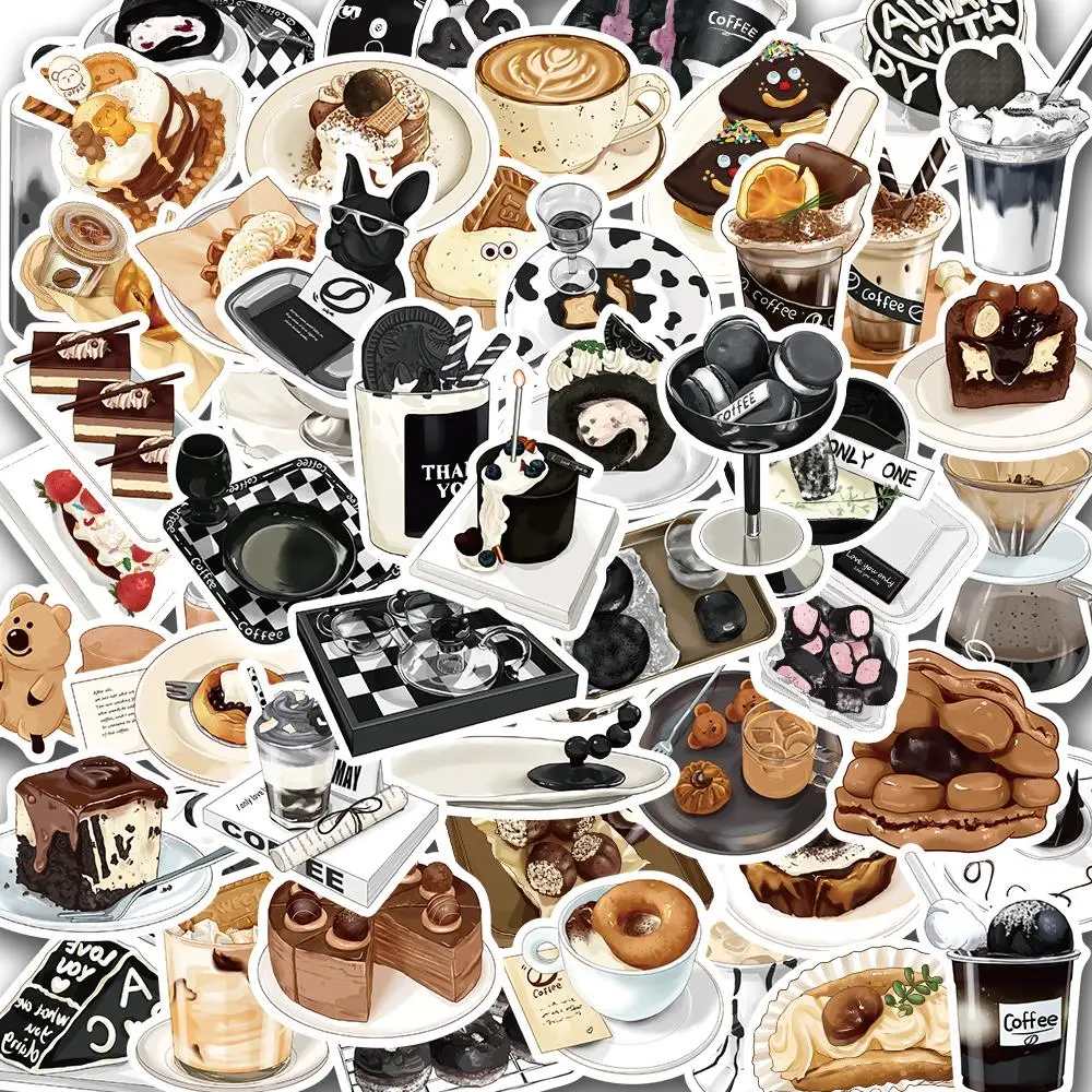 

50PCS Kawaii Paper Stickers Cake Coffee Afternoon Tea Stickers For Water Cup Stationery DIY Scrapbooking Diary Album Decal